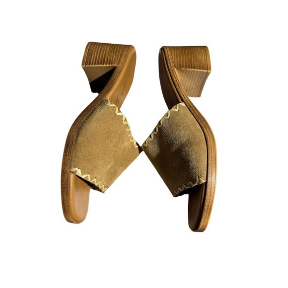 Mila Paoli Made in Italy Women’s 9 / EU 40 Tan Suede Leather Block Heel Slides - Picture 2 of 5